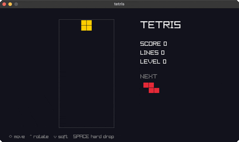 Tetris — falling tetrominoes stacking in a well